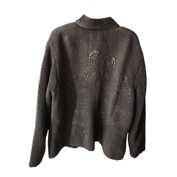 Tally Ho Jacket Women Plus 2X Button Up Dark Olive Textured Embossed Lightweight - Picture 4 of 10